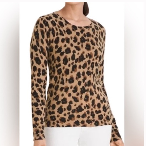 Cynthia Rowley 2-Ply Cashmere Black and Tan Animal Print Sweater | M - Picture 1 of 3
